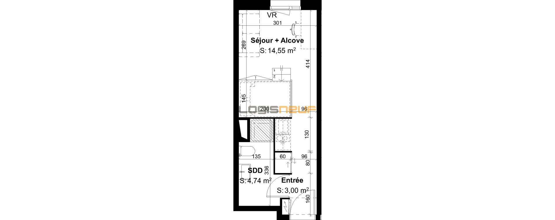 Vente appartement T1 de 22 m² à Rouen, résidence « Reverso Mathilde » n°192