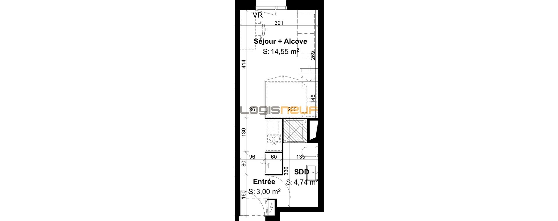 Vente appartement T1 de 22 m² à Rouen, résidence « Reverso Mathilde » n°205
