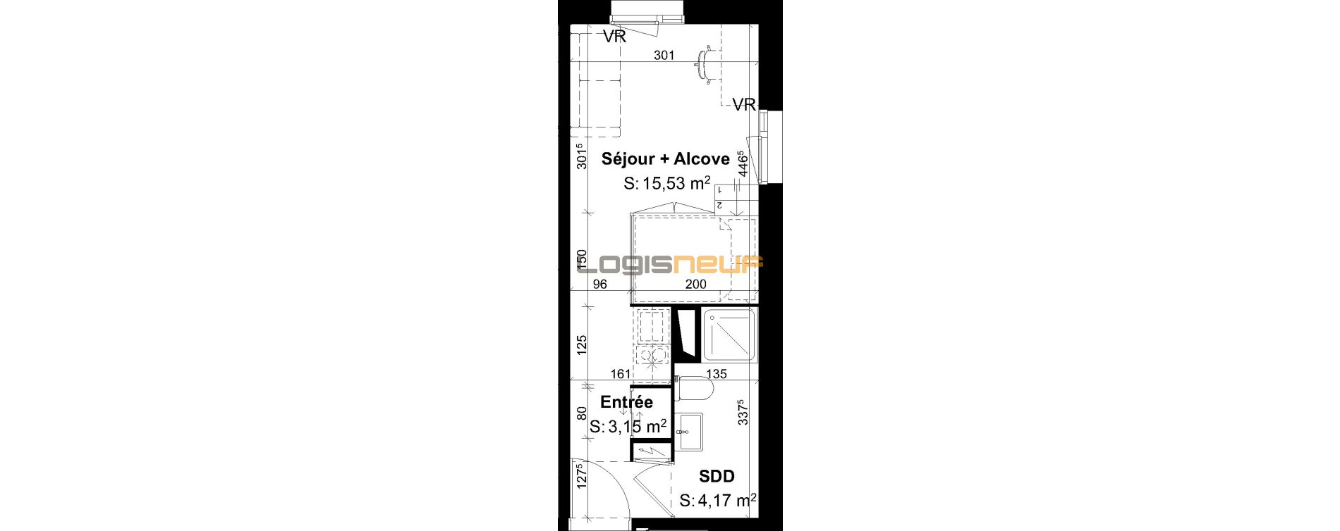 Vente appartement T1 de 23 m² à Rouen, résidence « Reverso Mathilde » n°207