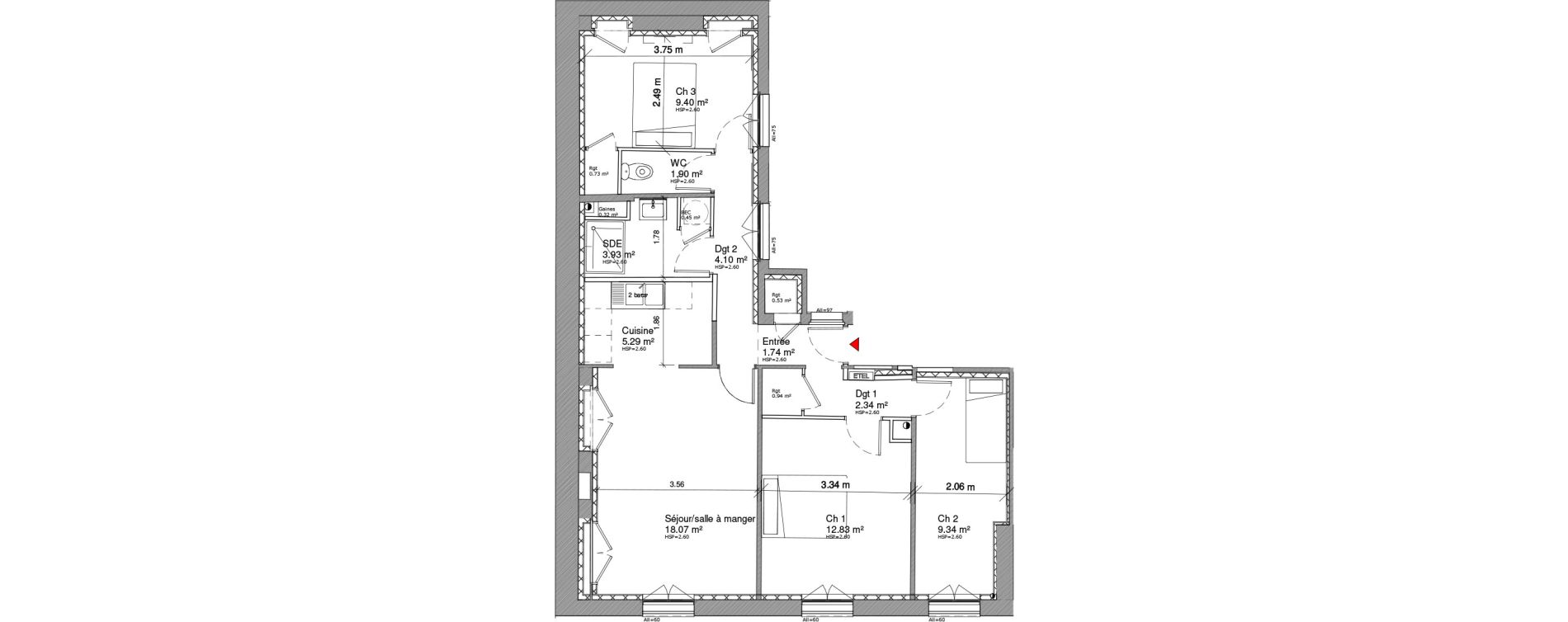 Appartement T4 de 71,59 m2 &agrave; Rouen Saint marc - croix-de-pierre - st nicaise