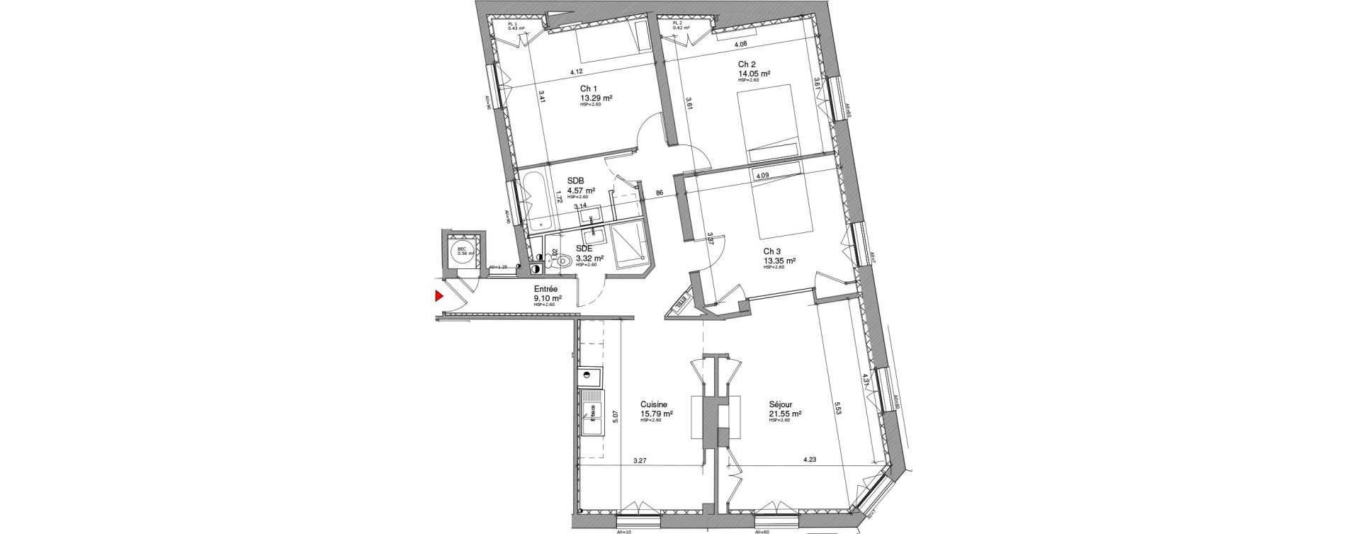 Appartement T4 de 97,17 m2 &agrave; Rouen Saint marc - croix-de-pierre - st nicaise
