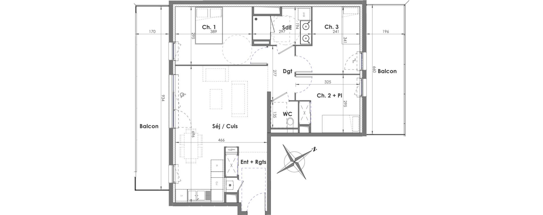 Appartement T4 de 73,39 m2 &agrave; Rouen Pasteur