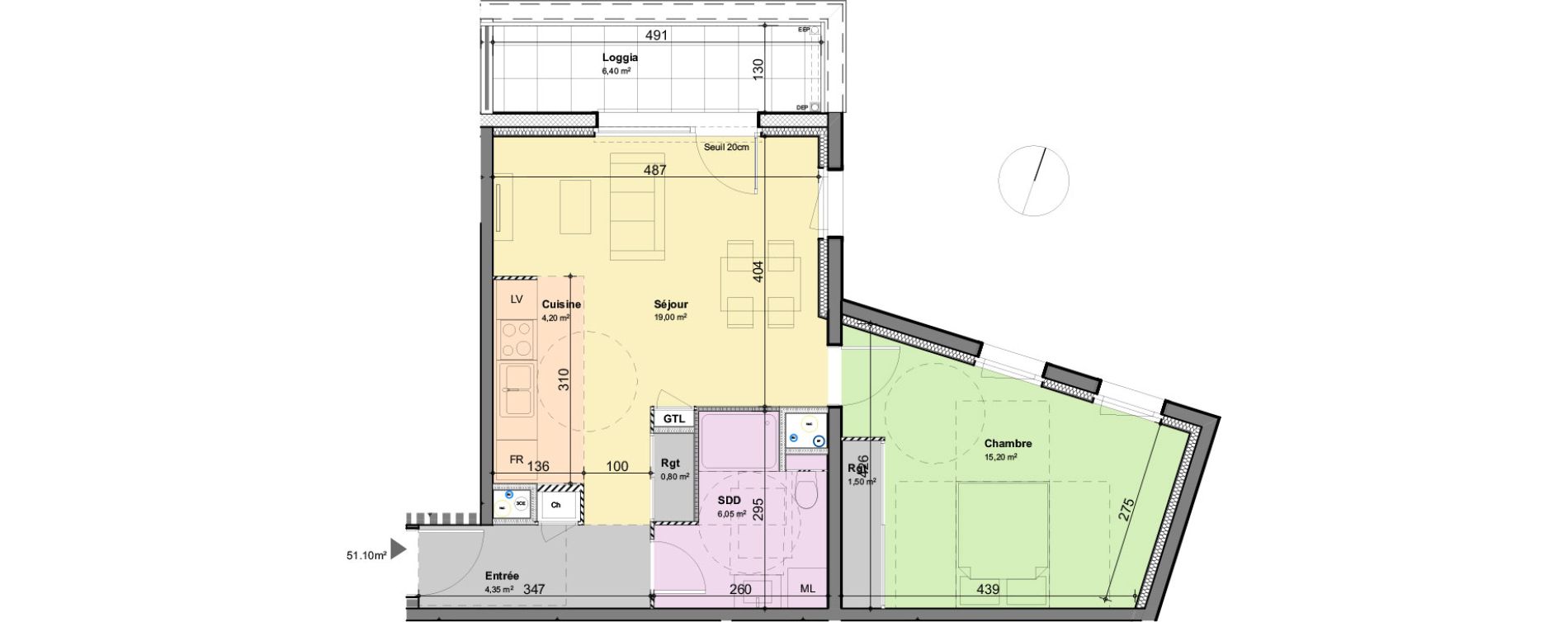 Appartement T2 de 51,10 m2 &agrave; Rouen Rondeaux