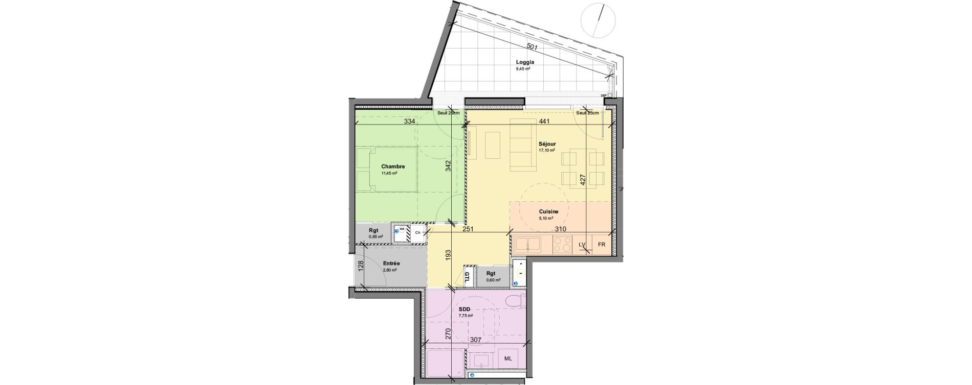 Appartement T2 de 44,50 m2 &agrave; Rouen Rondeaux