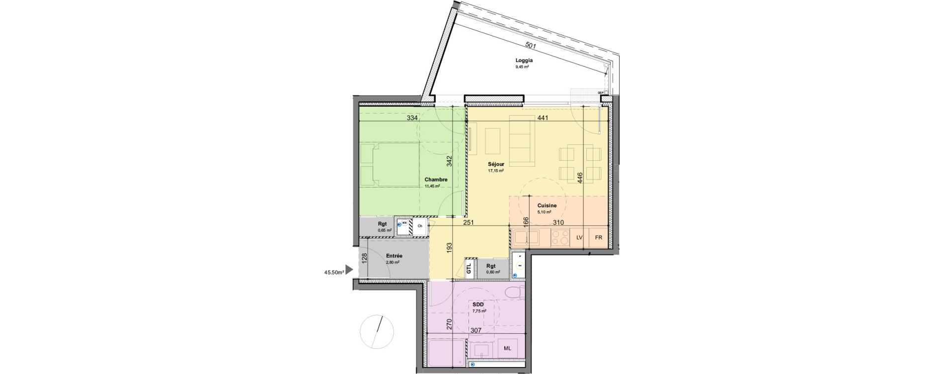 Appartement T2 de 45,50 m2 &agrave; Rouen Rondeaux