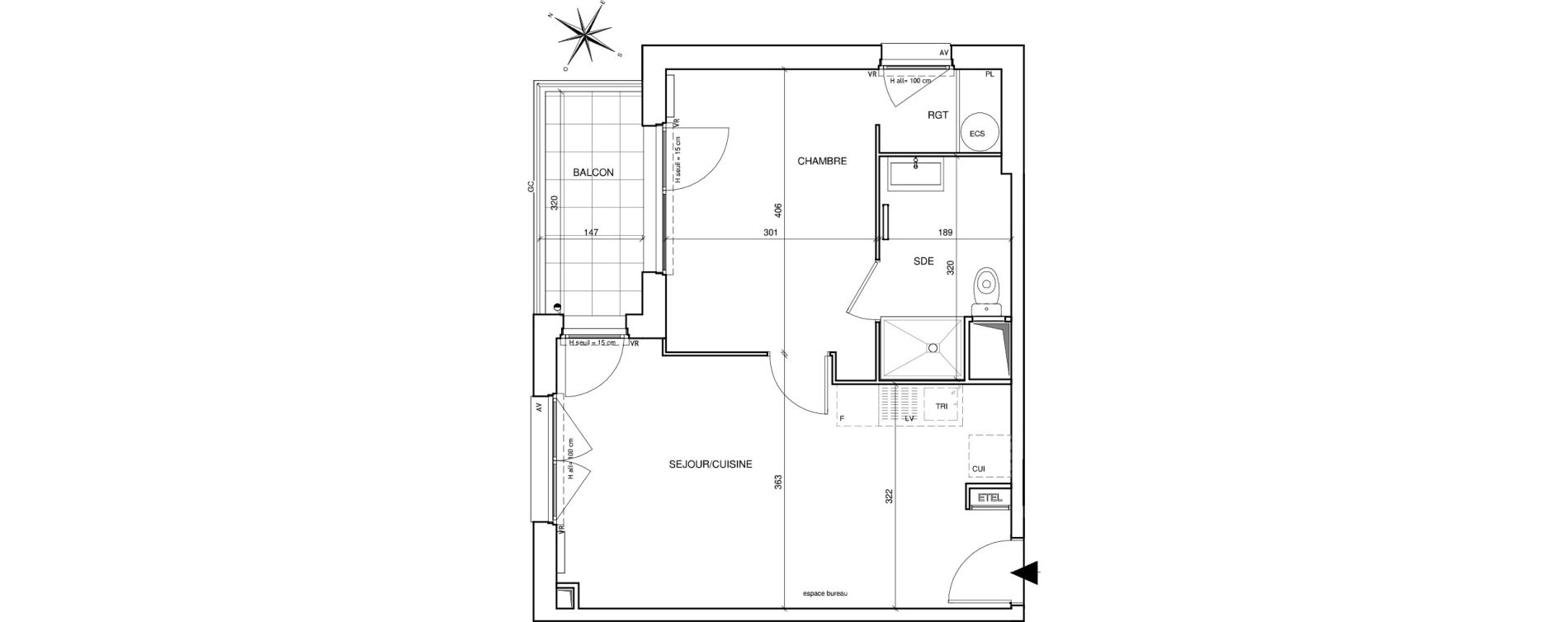 Appartement T2 de 42,67 m2 &agrave; Saint-Aubin-L&egrave;s-Elbeuf Centre