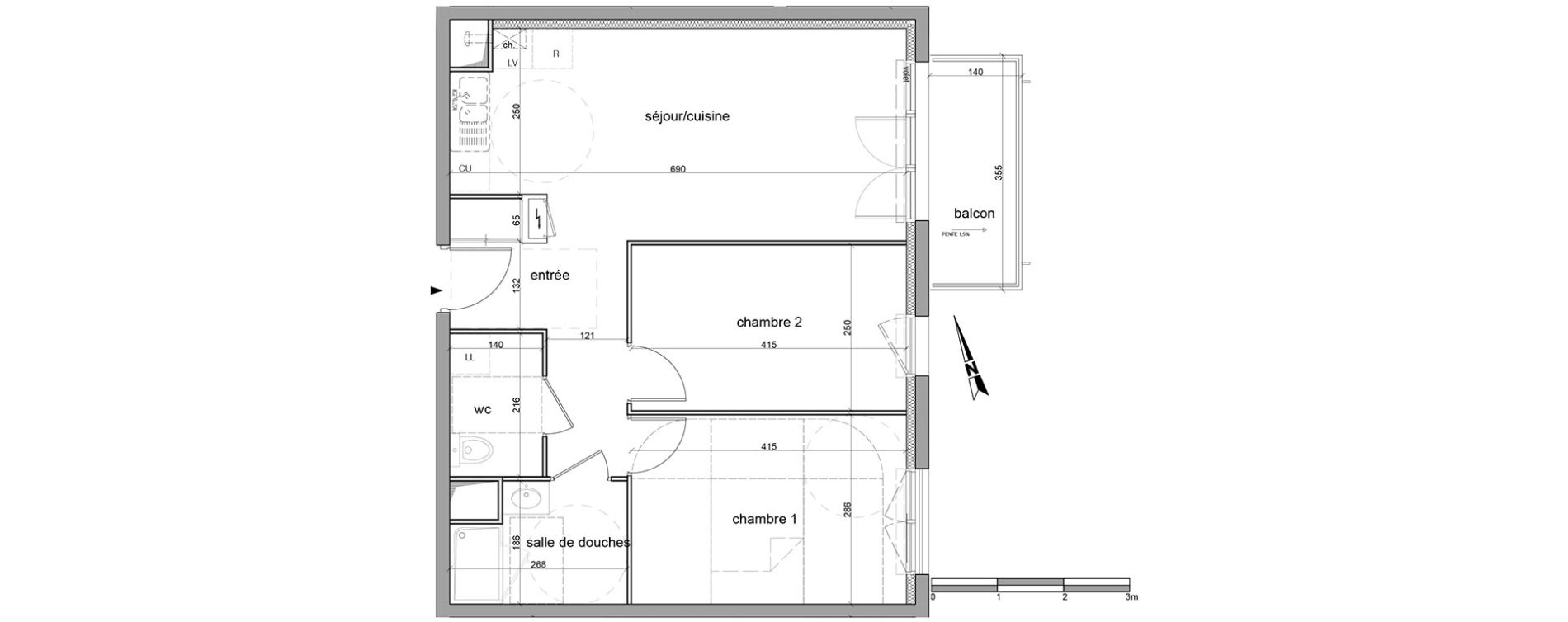 Appartement T3 de 57,20 m2 &agrave; Saint-L&eacute;ger-Du-Bourg-Denis Centre