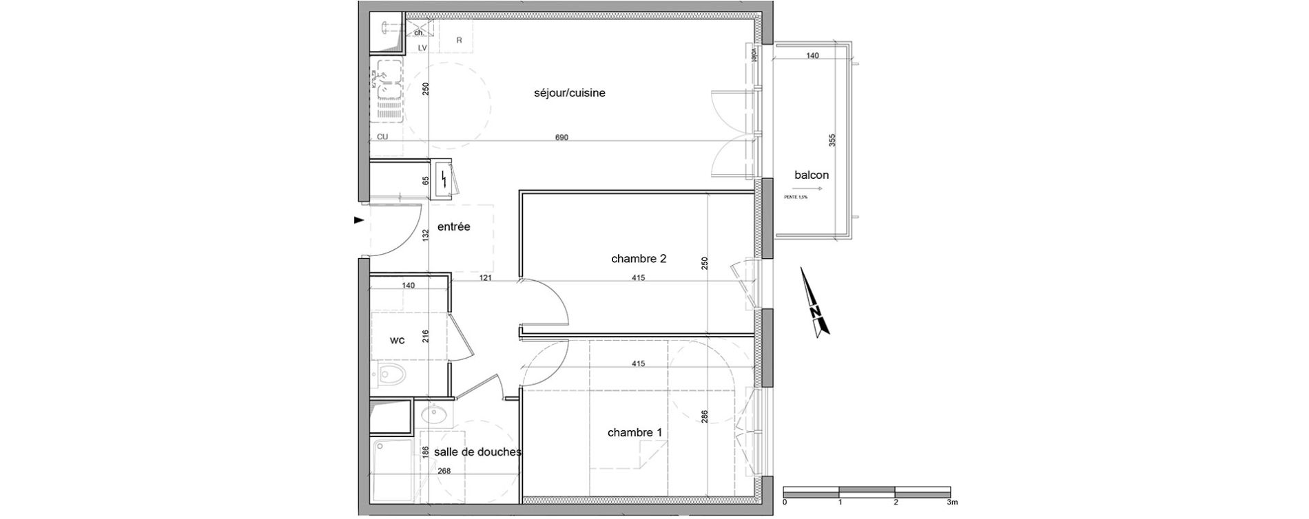 Appartement T3 de 56,60 m2 &agrave; Saint-L&eacute;ger-Du-Bourg-Denis Centre