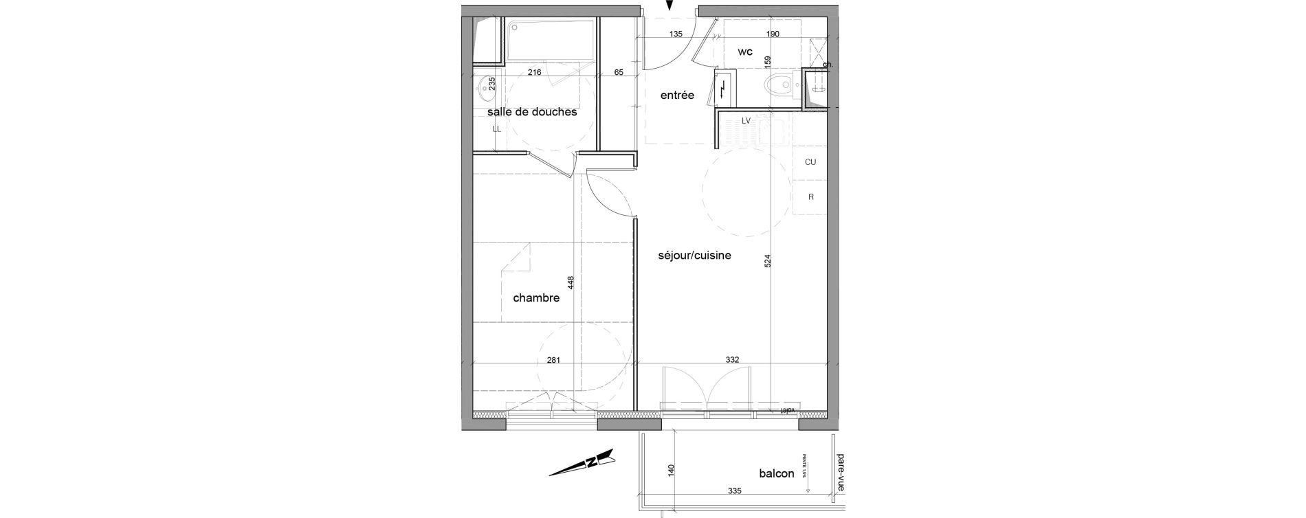 Appartement T2 de 40,70 m2 &agrave; Saint-L&eacute;ger-Du-Bourg-Denis Centre