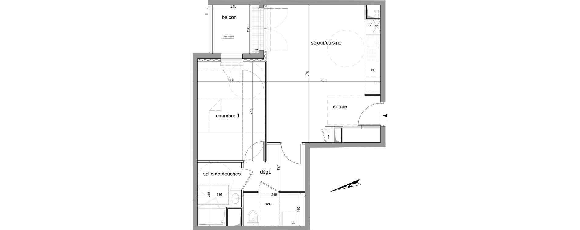 Appartement T2 de 50,70 m2 &agrave; Saint-L&eacute;ger-Du-Bourg-Denis Centre