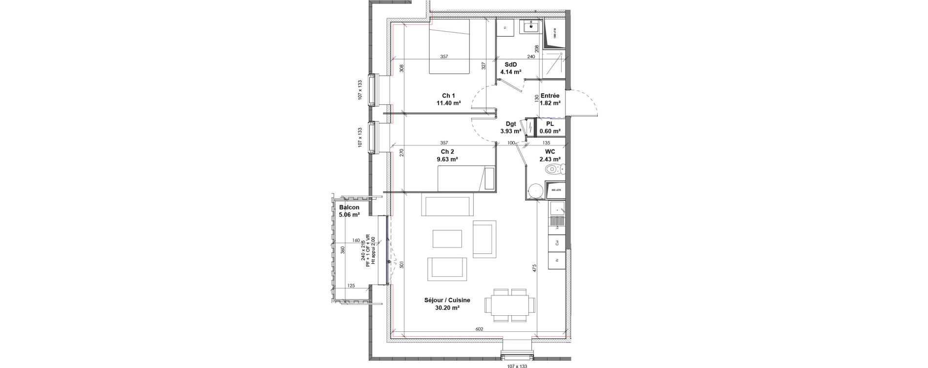 Appartement T3 de 64,15 m2 &agrave; Saint-Pierre-L&egrave;s-Elbeuf Centre