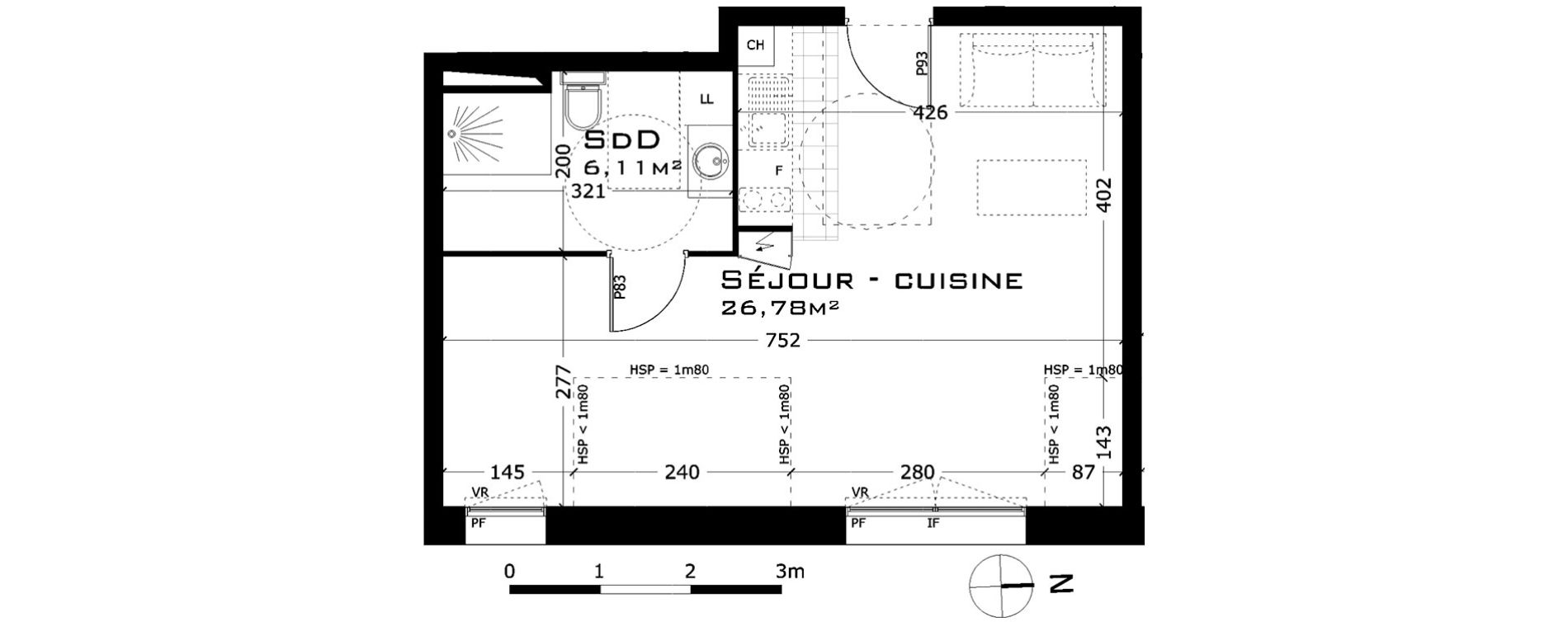 Appartement T1 de 32,89 m2 à Sainte-Adresse Centre