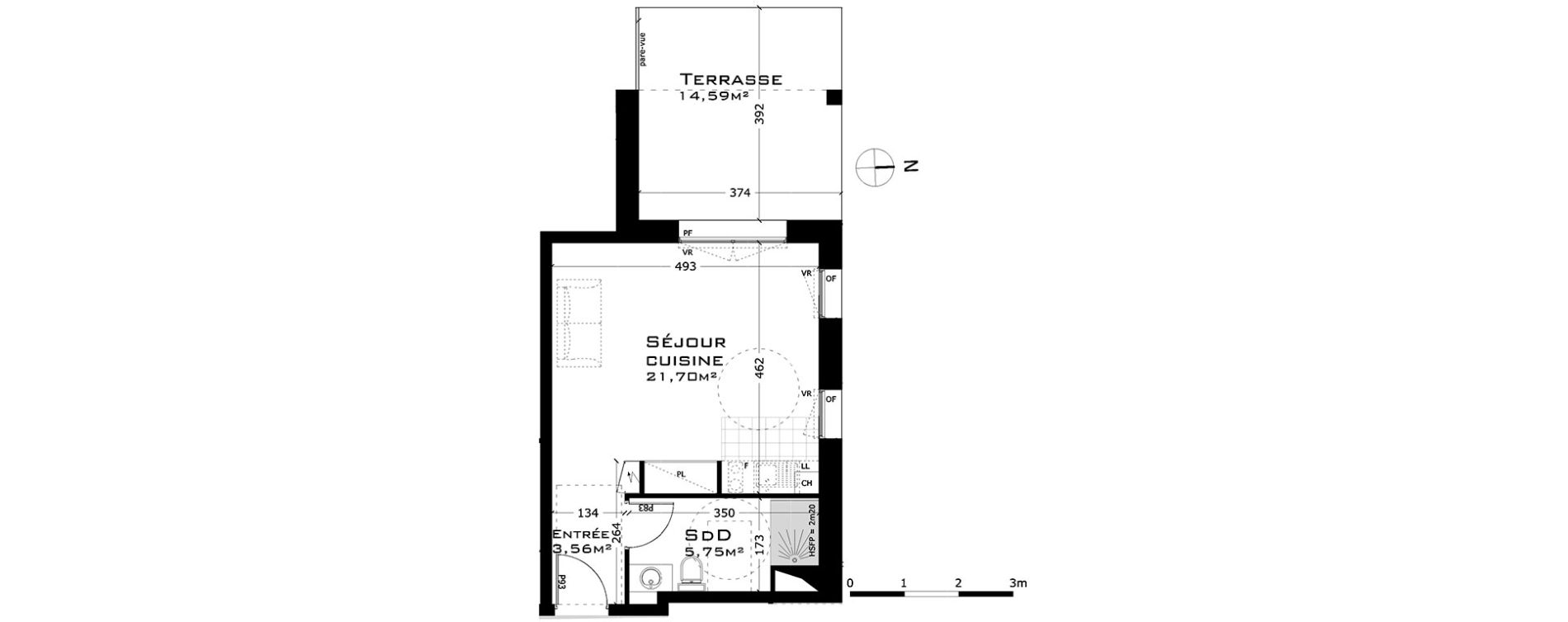 Appartement T1 de 31,01 m2 &agrave; Sainte-Adresse Centre
