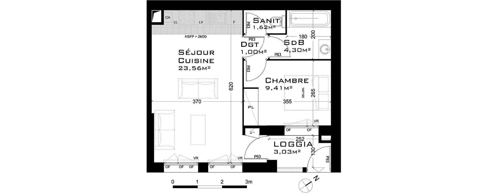 Appartement T2 de 39,89 m2 &agrave; Sainte-Adresse Centre