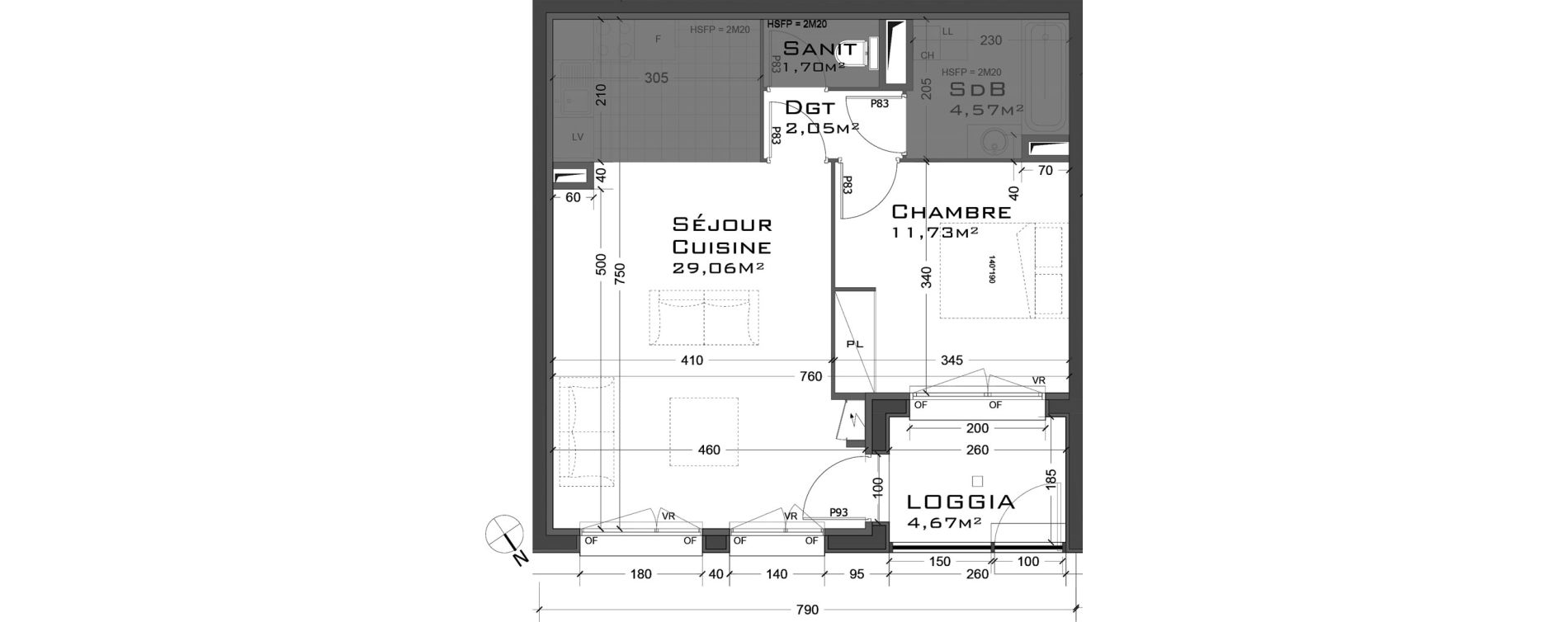 Appartement T2 de 49,11 m2 &agrave; Sainte-Adresse Centre