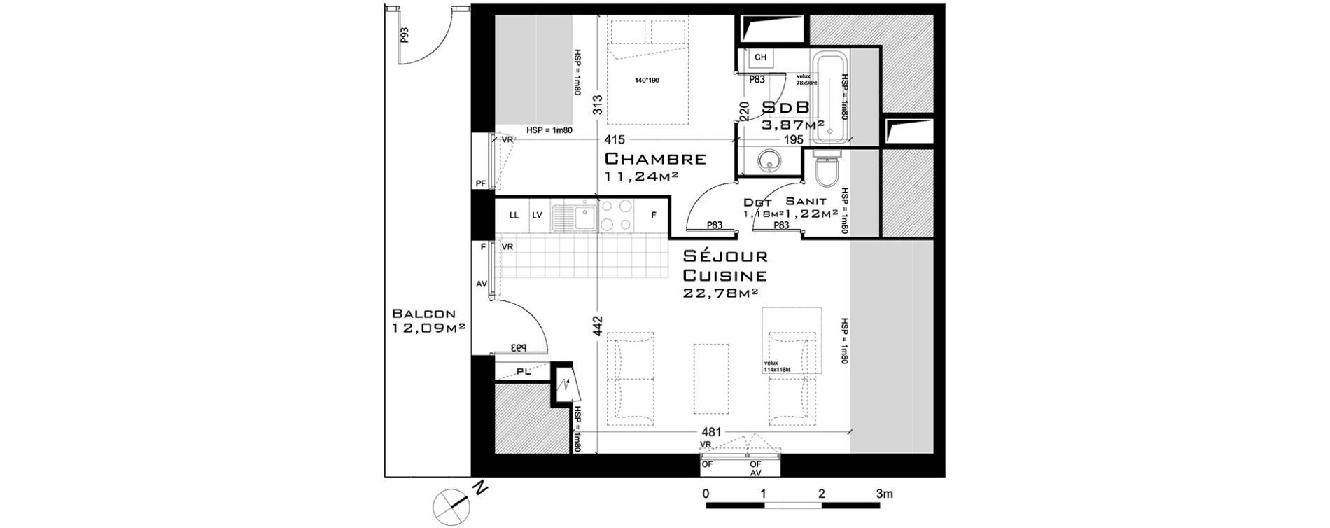 Appartement T2 de 40,29 m2 &agrave; Sainte-Adresse Centre