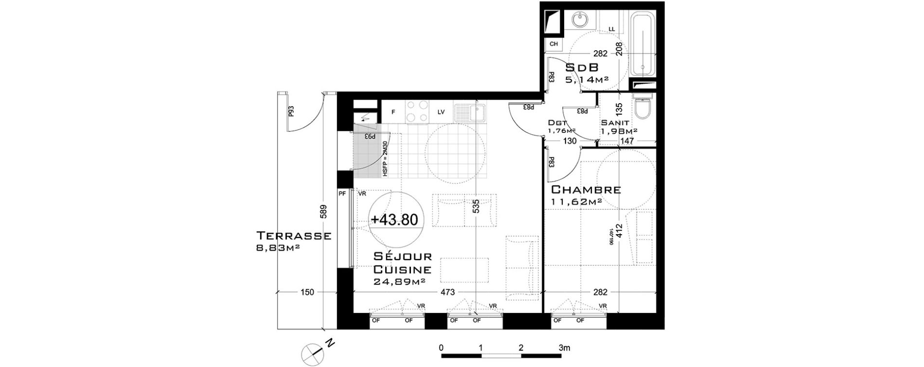 Appartement T2 de 45,39 m2 à Sainte-Adresse Centre