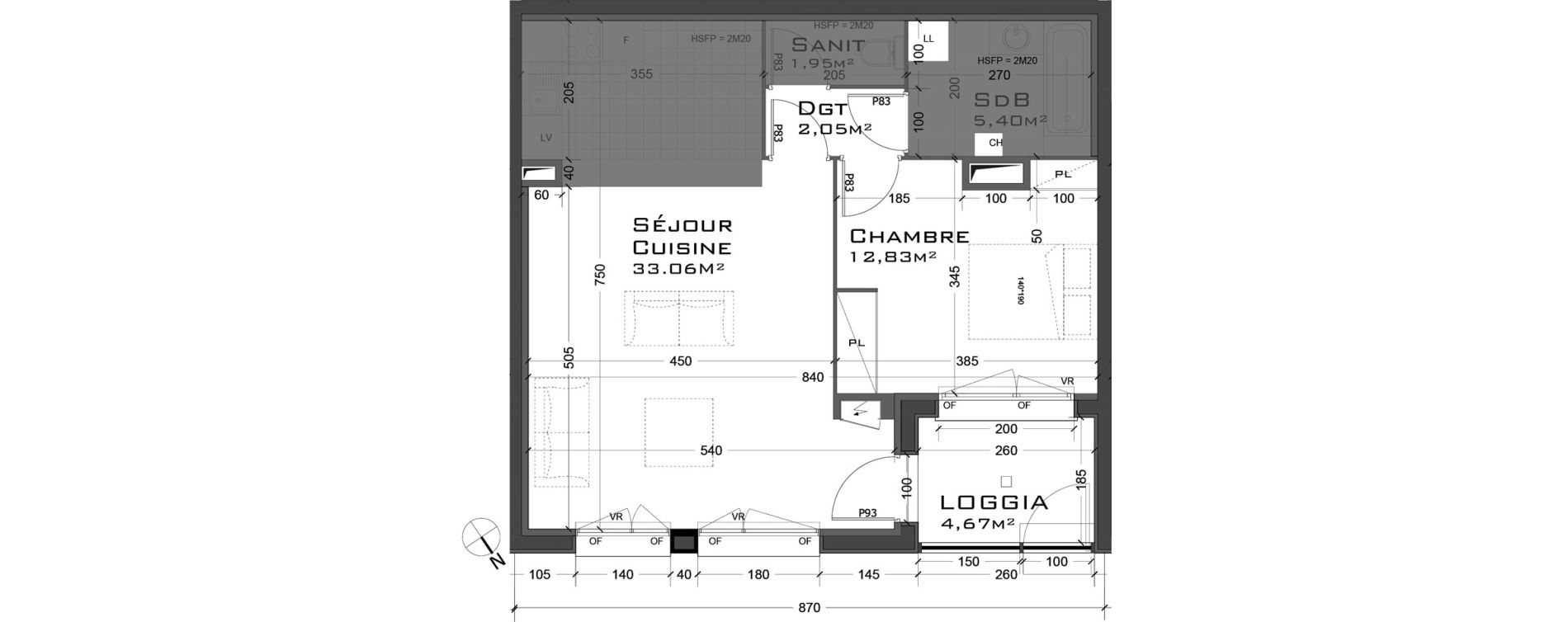 Appartement T2 de 55,29 m2 &agrave; Sainte-Adresse Centre
