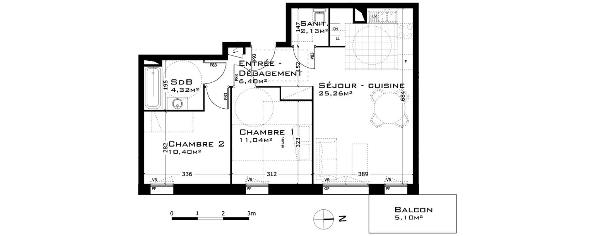 Appartement T3 de 59,54 m2 &agrave; Sainte-Adresse Centre