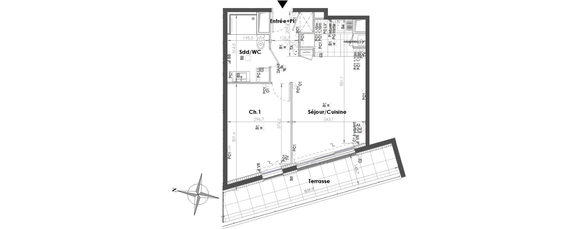 Appartement T2 de 42,19 m2 &agrave; Sainte-Adresse Centre