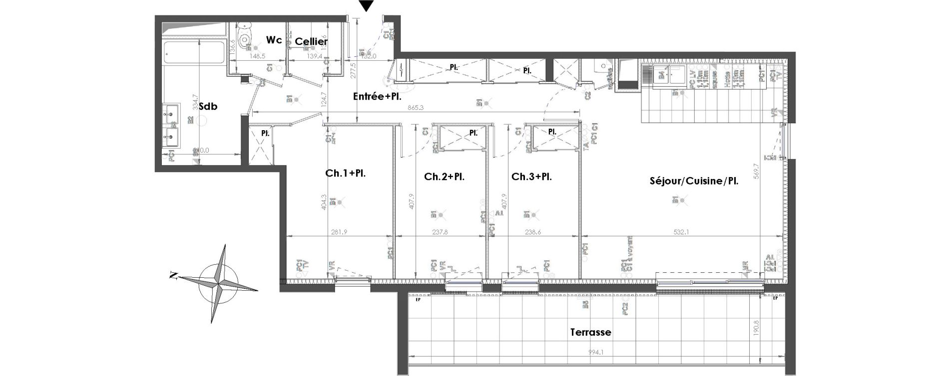Appartement T4 de 86,82 m2 &agrave; Sainte-Adresse Centre