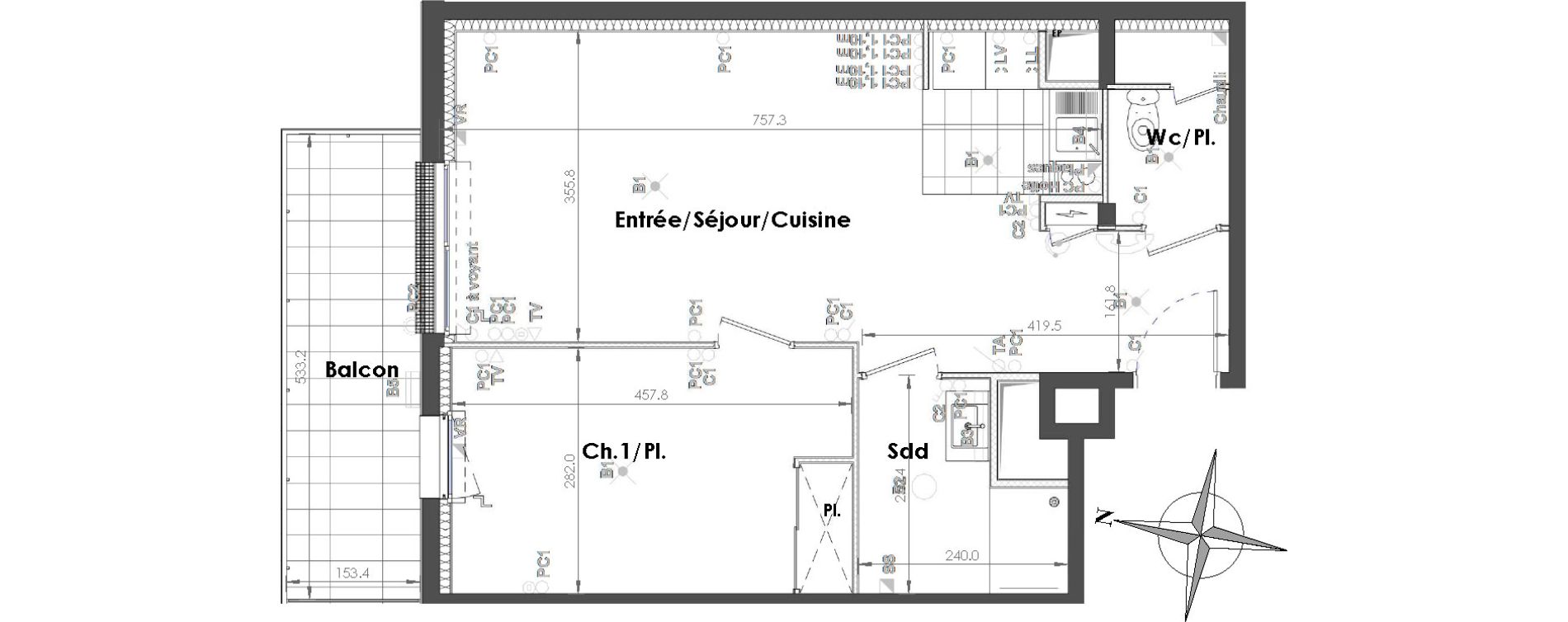 Appartement T2 de 49,44 m2 &agrave; Sainte-Adresse Centre