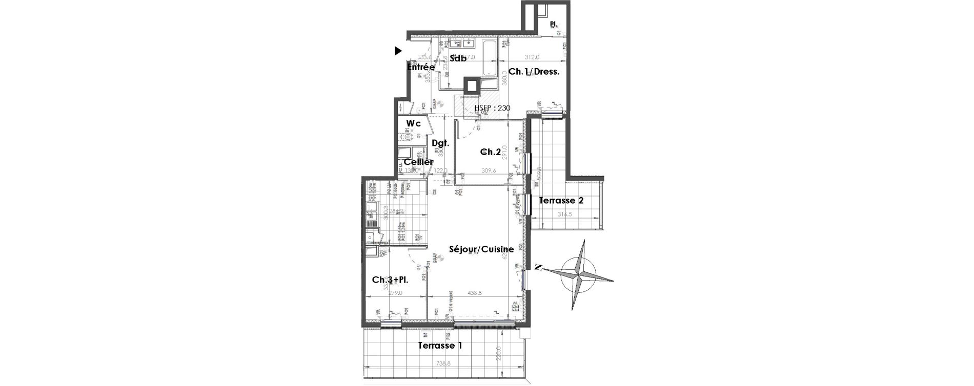 Appartement T4 de 87,34 m2 &agrave; Sainte-Adresse Centre