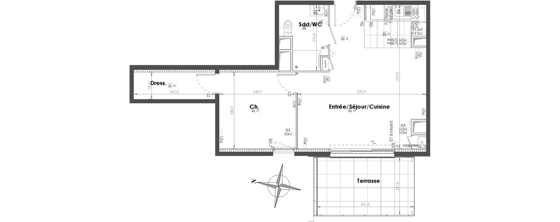 Appartement T2 de 52,64 m2 &agrave; Sainte-Adresse Centre
