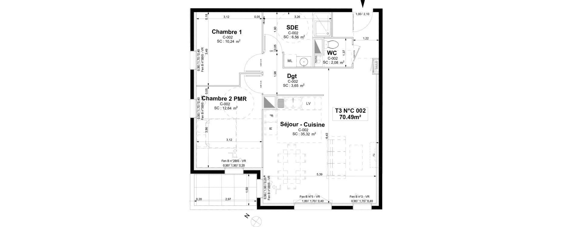 Appartement T3 de 70,49 m2 &agrave; Sotteville-L&egrave;s-Rouen Centre
