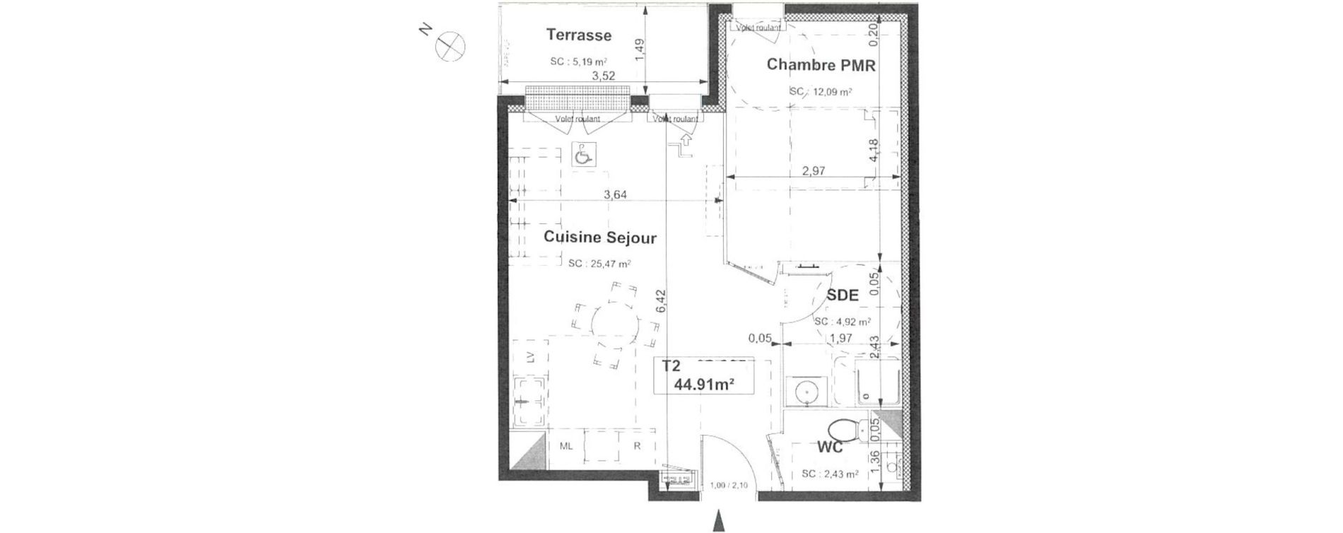 Appartement T2 de 44,91 m2 &agrave; Sotteville-L&egrave;s-Rouen Centre