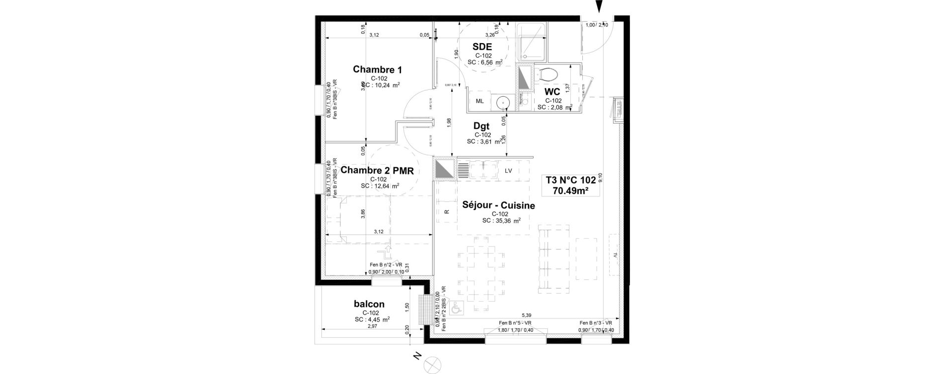 Appartement T3 de 70,49 m2 &agrave; Sotteville-L&egrave;s-Rouen Centre