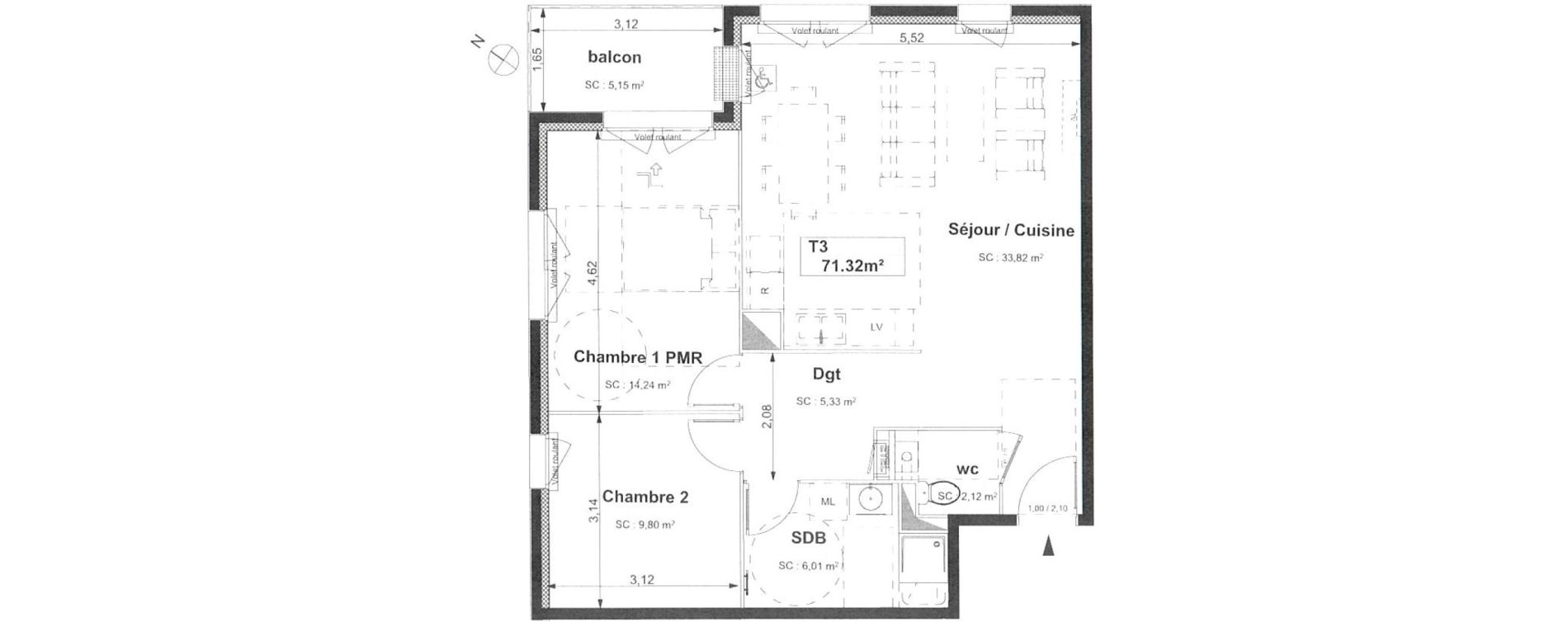 Appartement T3 de 71,32 m2 &agrave; Sotteville-L&egrave;s-Rouen Centre