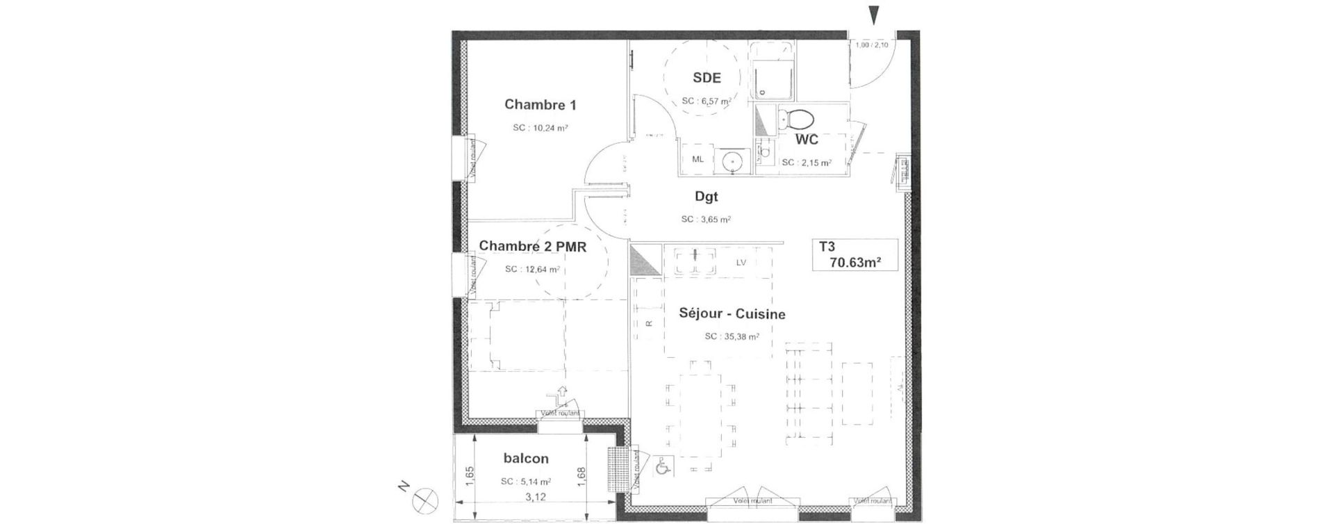 Appartement T3 de 70,63 m2 &agrave; Sotteville-L&egrave;s-Rouen Centre