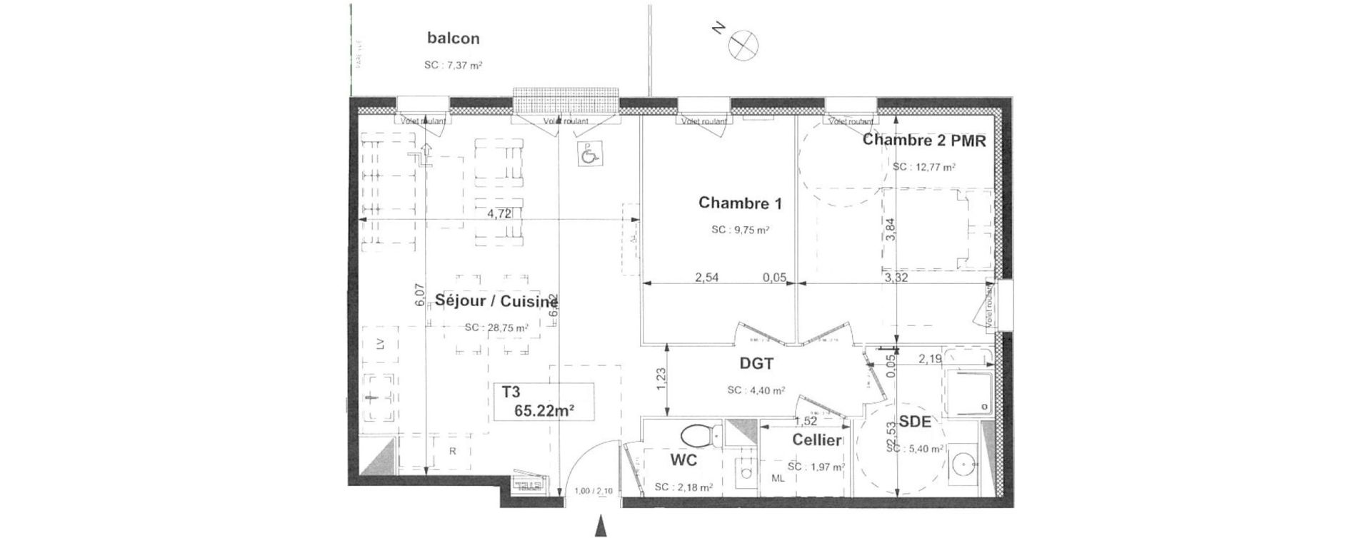 Appartement T3 de 65,22 m2 &agrave; Sotteville-L&egrave;s-Rouen Centre