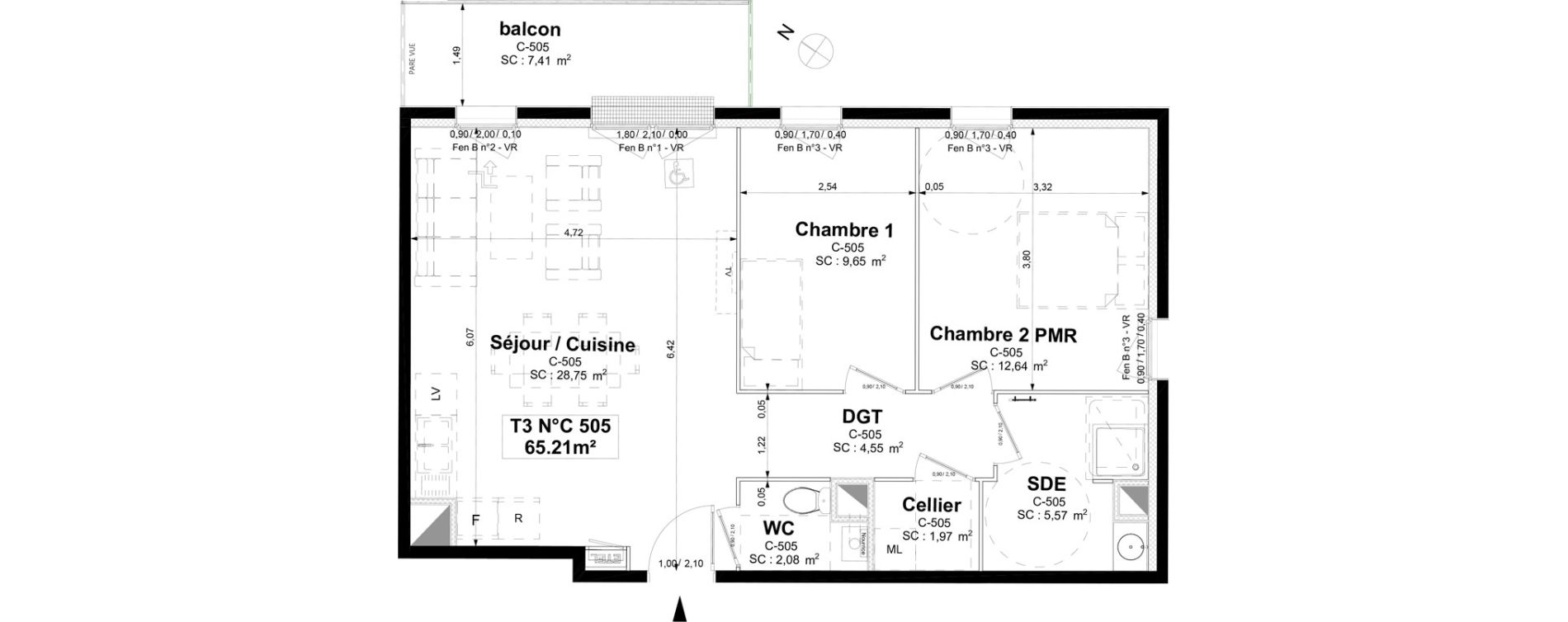 Appartement T3 de 65,21 m2 &agrave; Sotteville-L&egrave;s-Rouen Centre