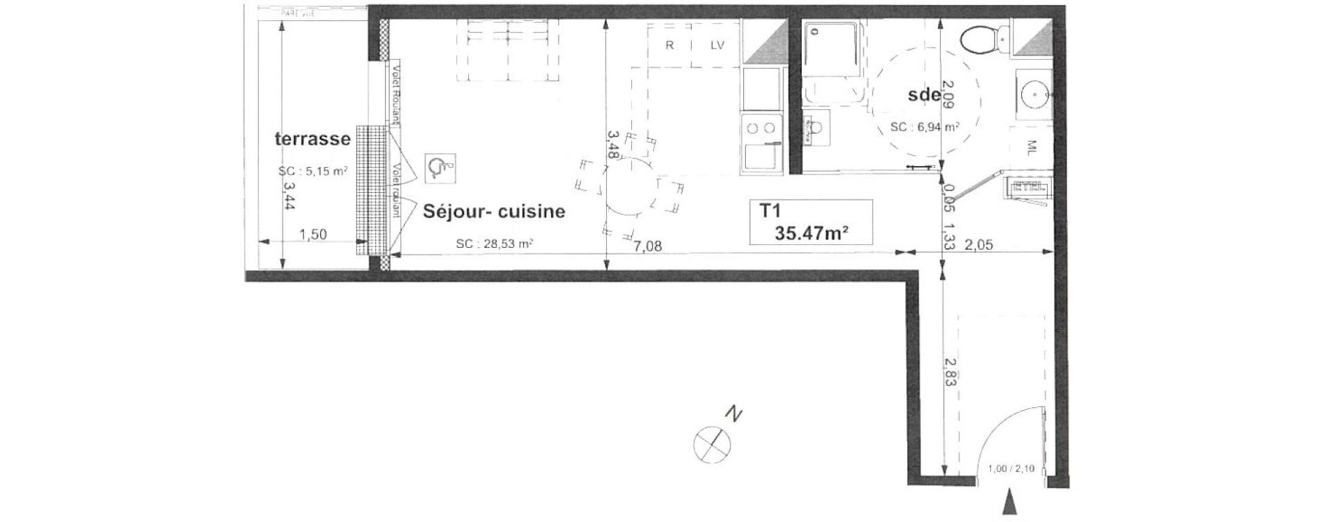 Appartement T1 de 35,47 m2 &agrave; Sotteville-L&egrave;s-Rouen Centre
