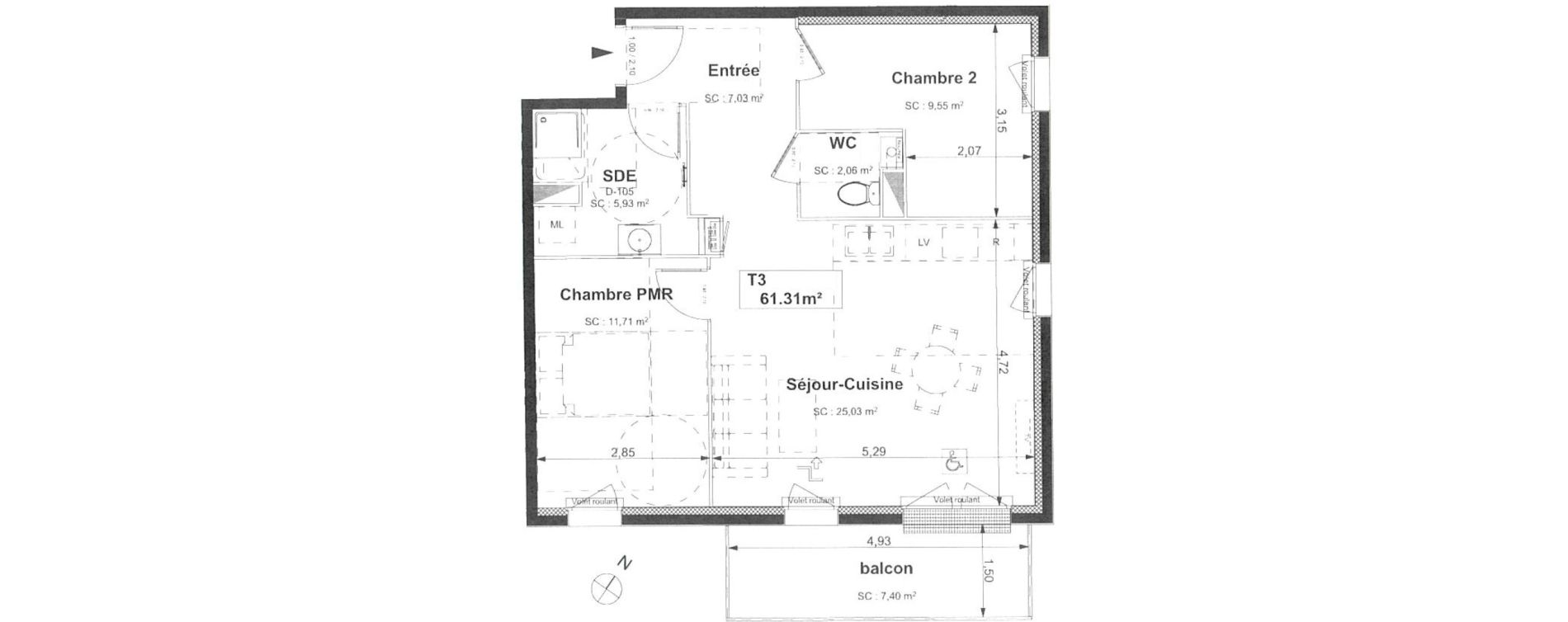 Appartement T3 de 61,31 m2 &agrave; Sotteville-L&egrave;s-Rouen Centre