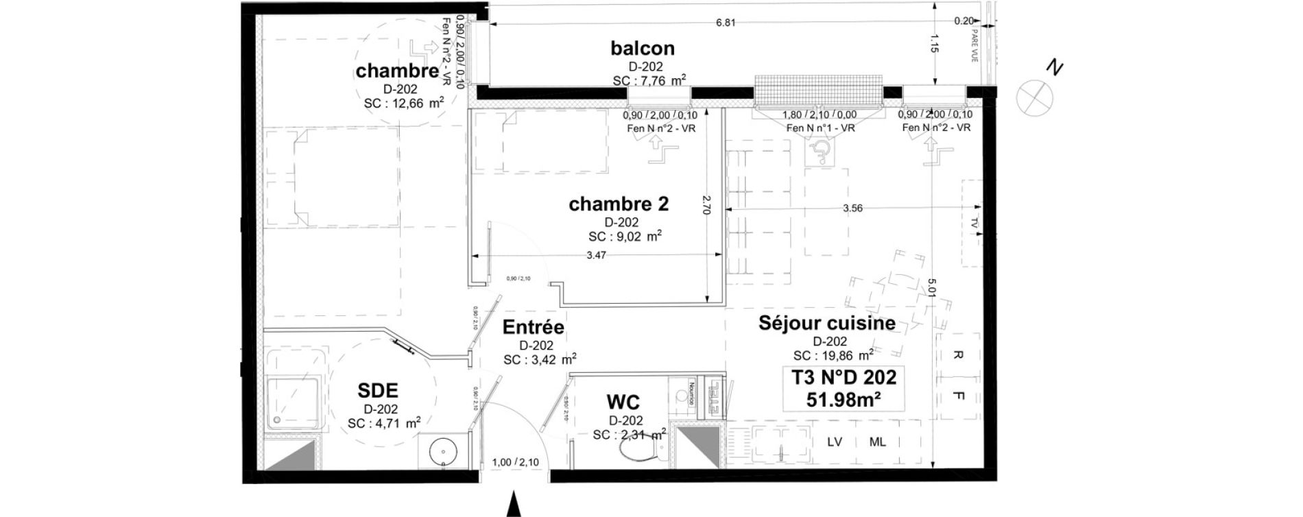 Appartement T3 de 51,98 m2 &agrave; Sotteville-L&egrave;s-Rouen Centre