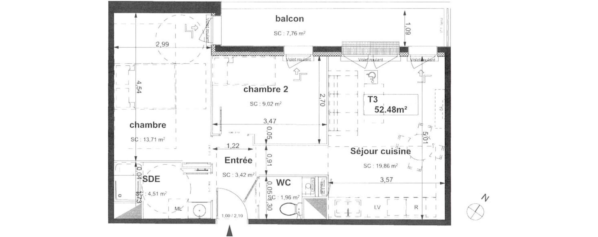 Appartement T3 de 52,48 m2 &agrave; Sotteville-L&egrave;s-Rouen Centre