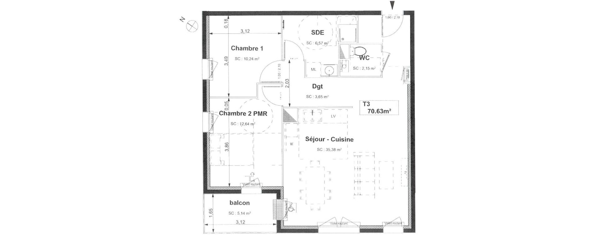 Appartement T3 de 70,63 m2 &agrave; Sotteville-L&egrave;s-Rouen Centre