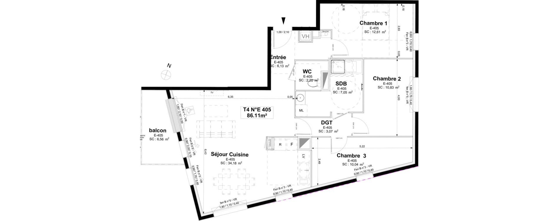 Appartement T4 de 86,11 m2 &agrave; Sotteville-L&egrave;s-Rouen Centre