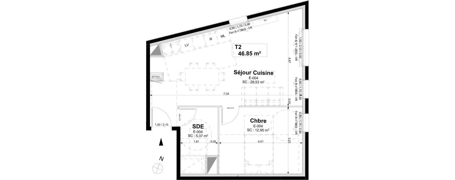 Appartement T2 de 46,85 m2 &agrave; Sotteville-L&egrave;s-Rouen Centre