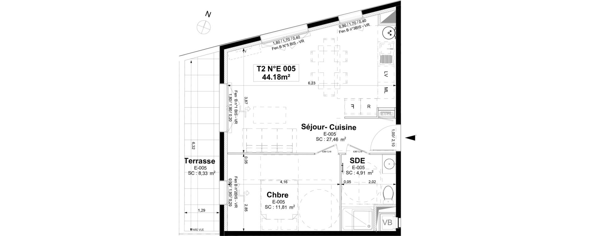 Appartement T2 de 44,18 m2 &agrave; Sotteville-L&egrave;s-Rouen Centre