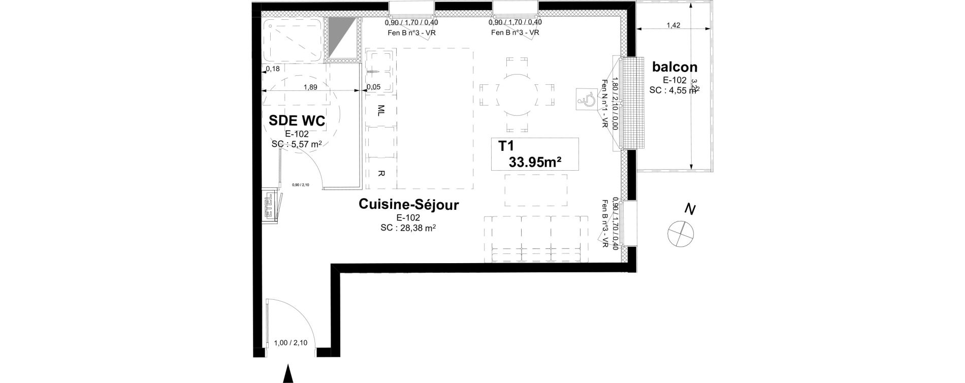 Appartement T1 de 33,95 m2 &agrave; Sotteville-L&egrave;s-Rouen Centre