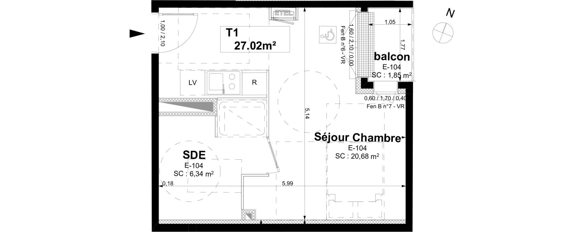 Appartement T1 de 27,02 m2 &agrave; Sotteville-L&egrave;s-Rouen Centre