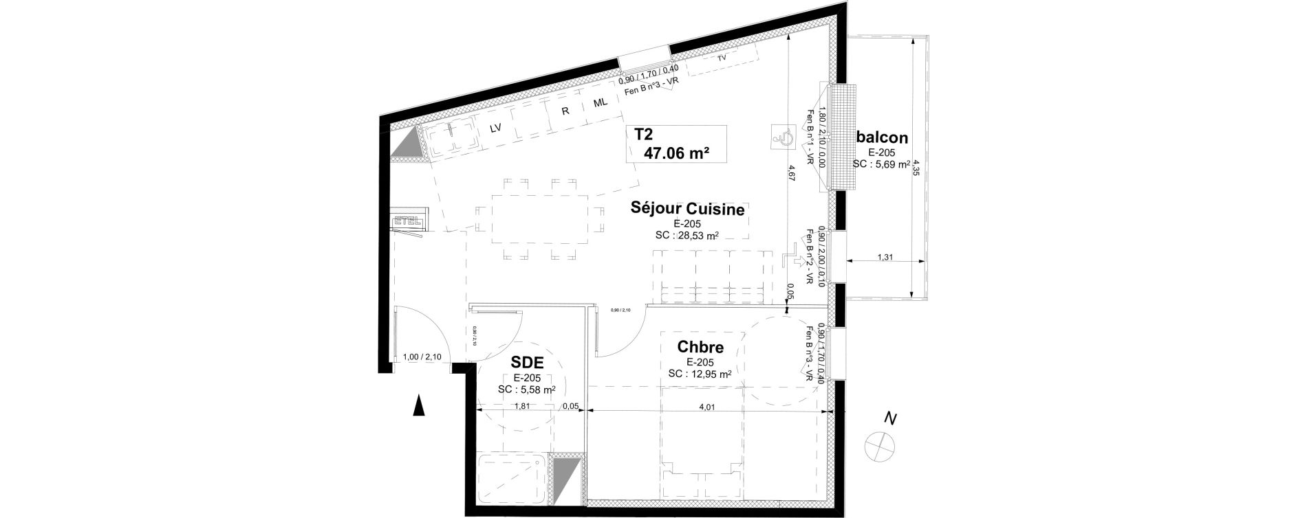 Appartement T2 de 47,06 m2 &agrave; Sotteville-L&egrave;s-Rouen Centre