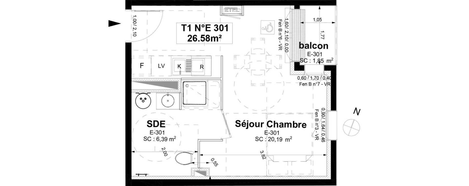 Appartement T1 de 26,58 m2 &agrave; Sotteville-L&egrave;s-Rouen Centre