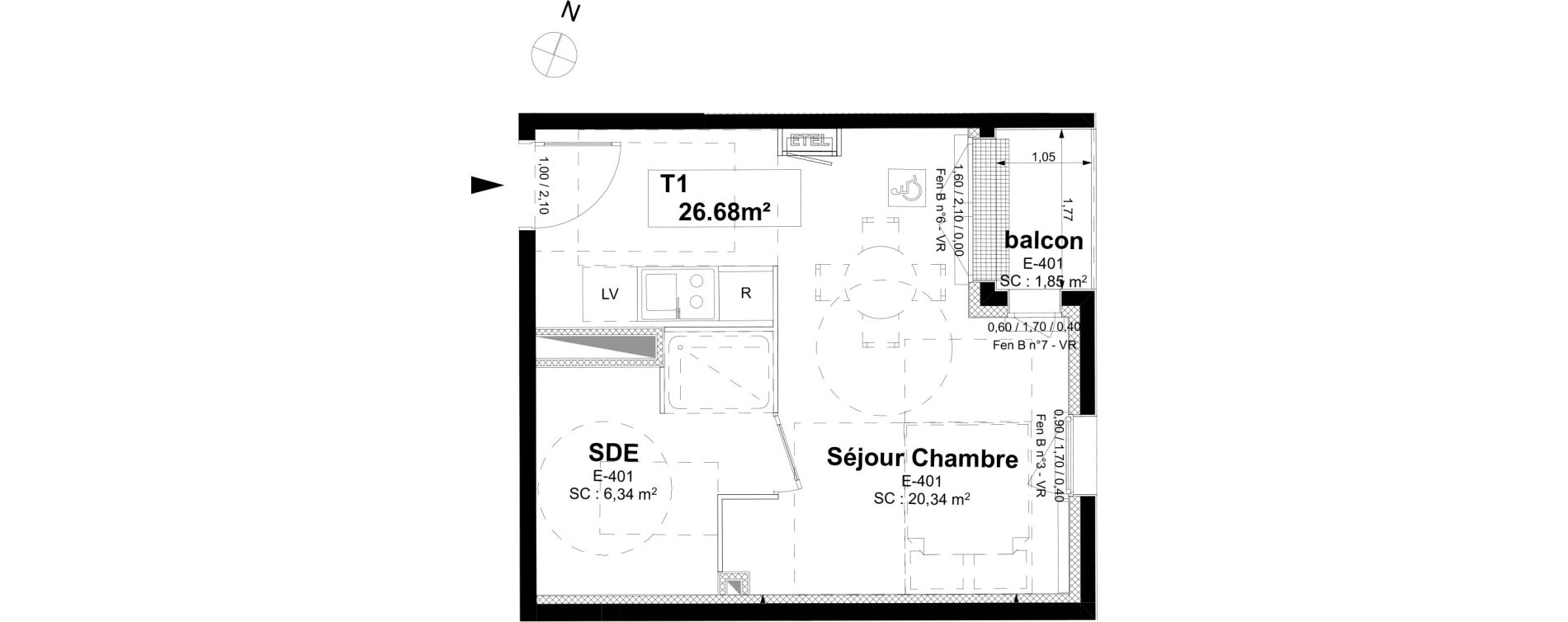 Appartement T1 de 26,68 m2 &agrave; Sotteville-L&egrave;s-Rouen Centre