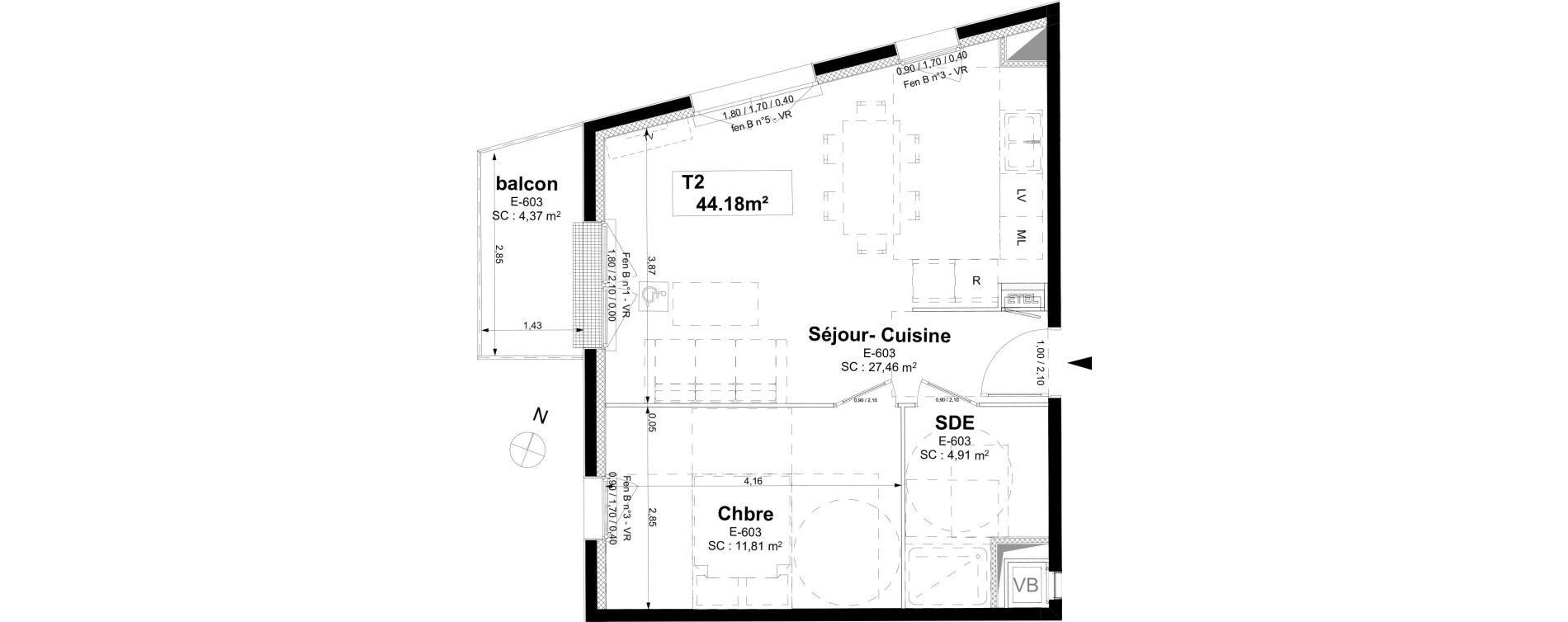 Appartement T2 de 44,18 m2 &agrave; Sotteville-L&egrave;s-Rouen Centre