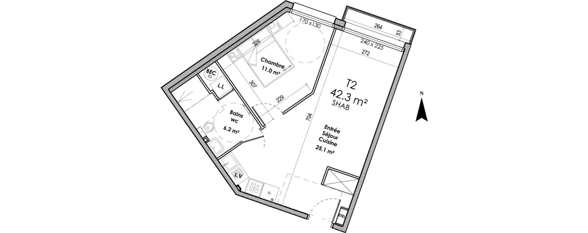 Appartement T2 de 42,30 m2 &agrave; Sotteville-L&egrave;s-Rouen &eacute;mile zola